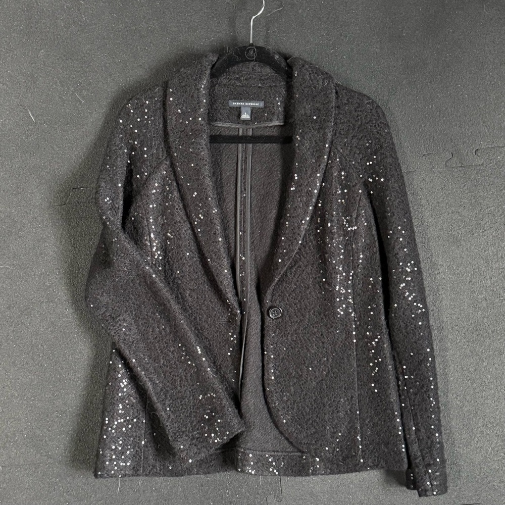 Sequin Embellished Black Tweed Blazer